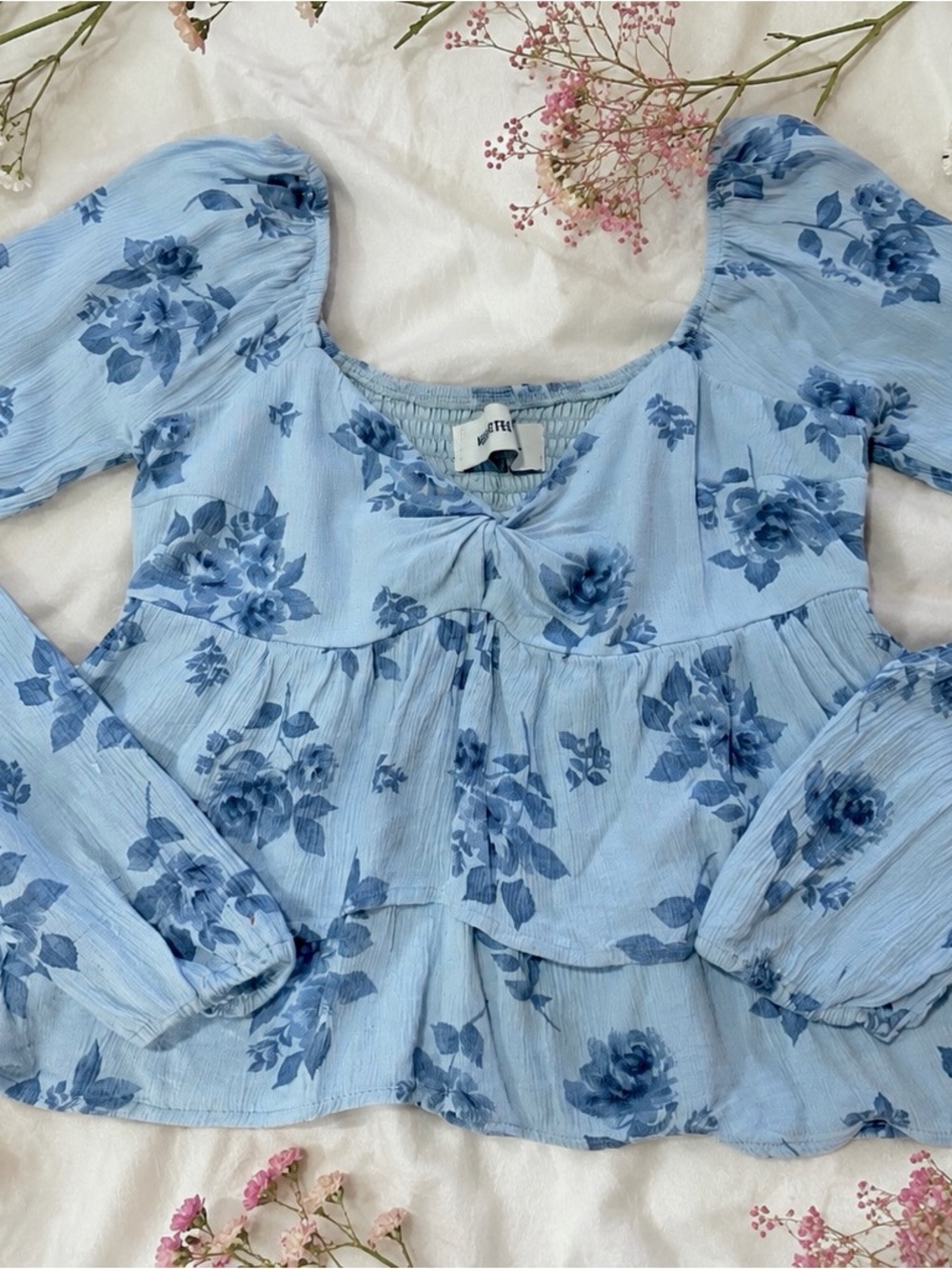 Hollister blue floral babydoll blouse